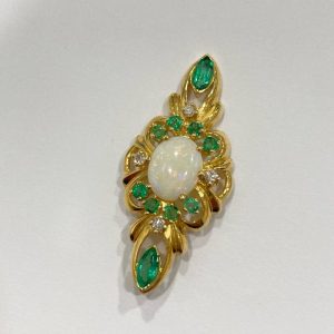 Pt900 11.73ctエメラルド＆4.64ctダイヤモンド付きブローチの