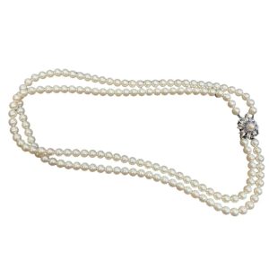 K14WG ミキモト パール 真珠 2連ネックレス 50cm