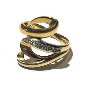 K18/Pt900 コンビ メレダイヤ付き リング