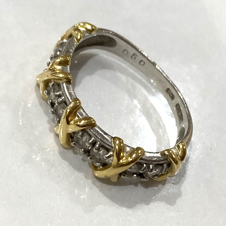 18金プラチナ900 アメジスト ダイヤ コンビリング 18金プラチナ900 