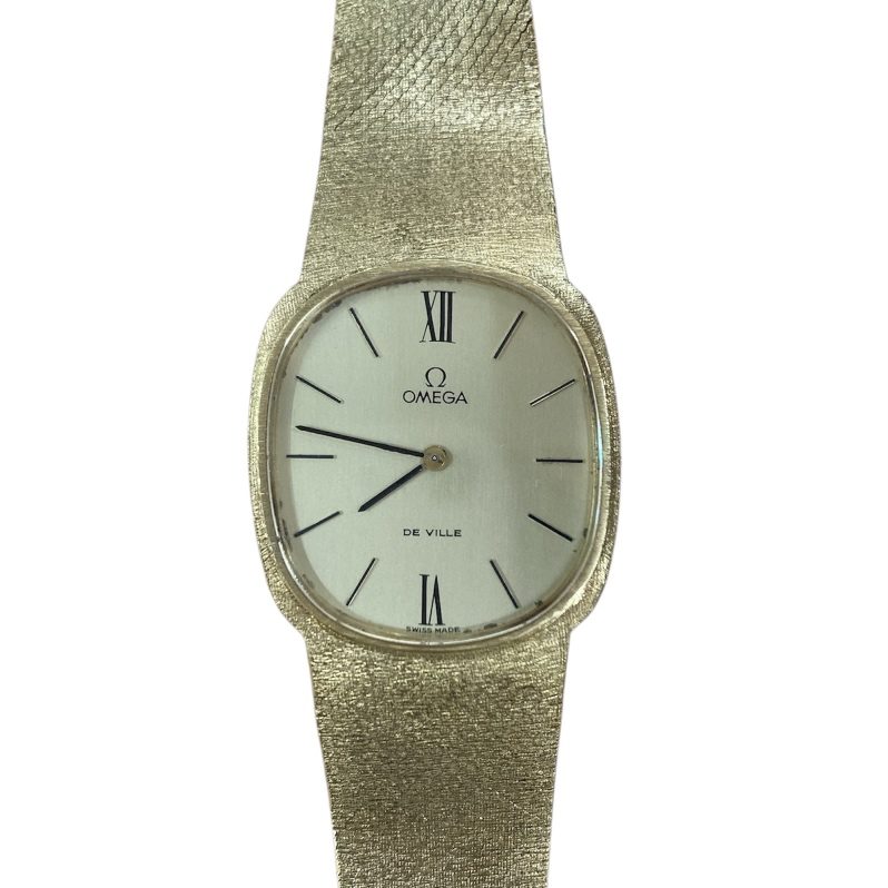 可動品【OMEGA/オメガ】手巻き　スイス製　ゴールド　スクエアフェイス　革ベルト/黒/ブラック　アンティーク　レディース腕時計　M311 オメガ 14k 手巻き 可動品OMEGA⁄オメガ トップのみ 14K手巻き式