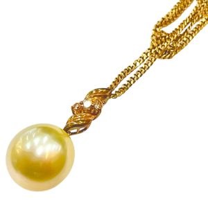 K18 ネックレス ゴールドパール・メレダイヤ付き