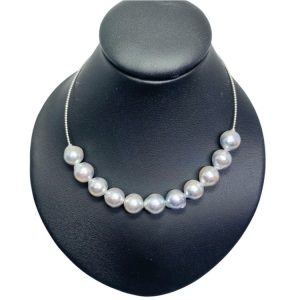 ホワイトゴールド(K18WG)パール付きネックレス