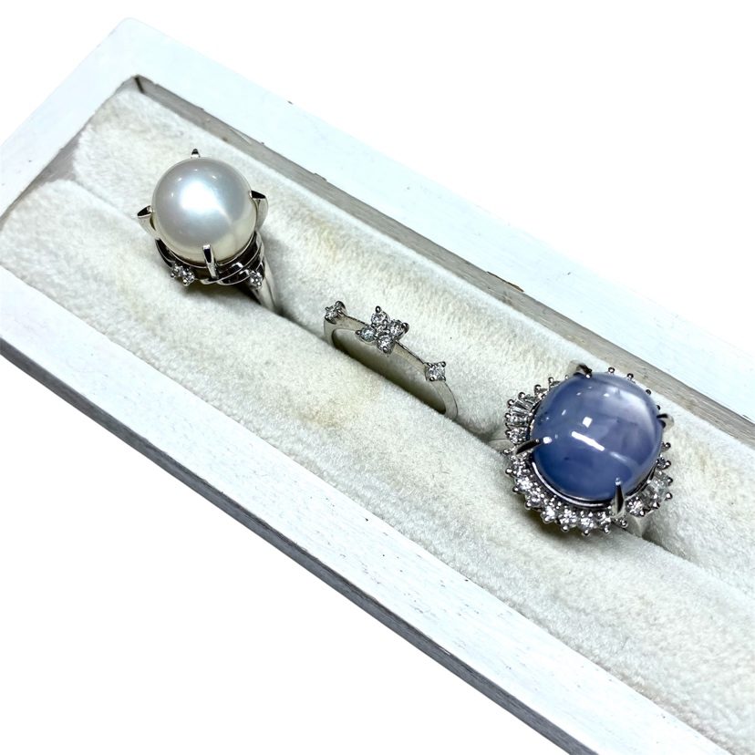 【PT900ジュエリーリング】プラチナ900・ダイヤモンド・ブルースターサファイヤ・パール・真珠・貴金属・アクセサリー・リング・指輪