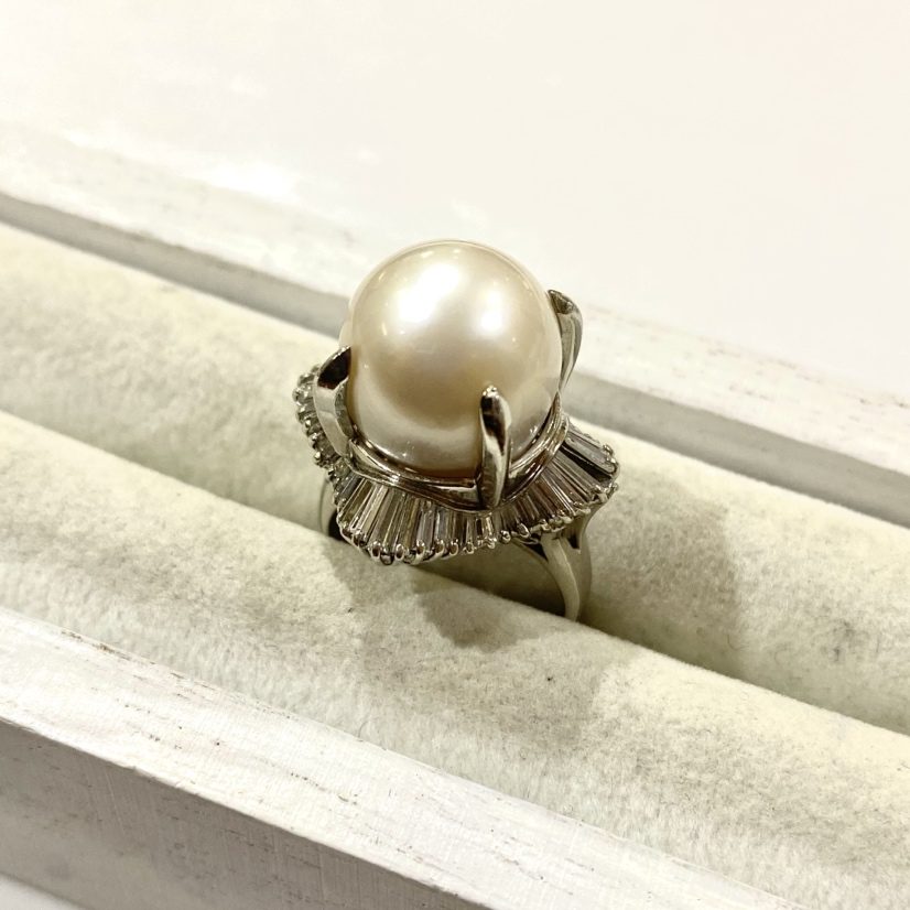 【Pt900ジュエリーリング】プラチナ900・パール・メレダイヤ・貴金属・アクセサリー