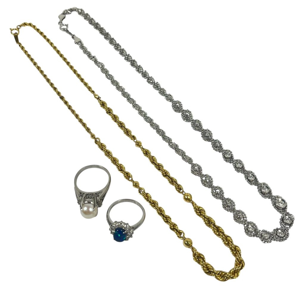 ダイヤモンド付Pt850ネックレス K18ネックレス ブラックオパール、ダイヤモンド付Pt900リング 真珠、ダイヤモンド付Pt900リング