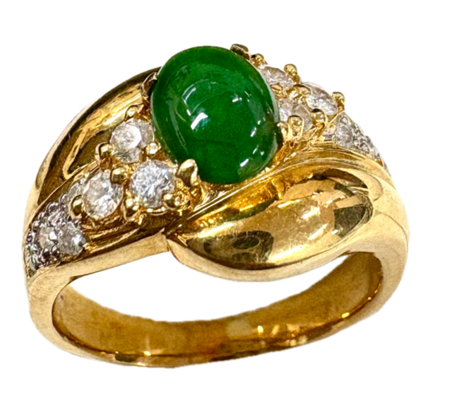 指輪　リング　アクセサリー　金　K18　18金　宝石　翡翠　メレダイヤ