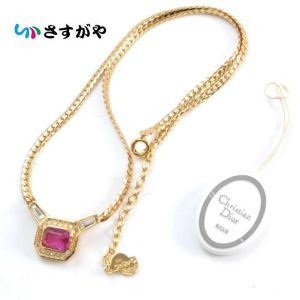 Dior ディオール ラインストーン ネックレス メッキ GP アクセサリー