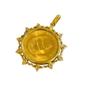 K22 南アフリカ 1/2oz クルーガーランド金貨 ＆ K18 メレダイヤ付き枠