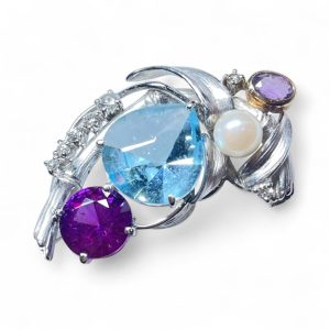 K18WG ジュエリーブローチ