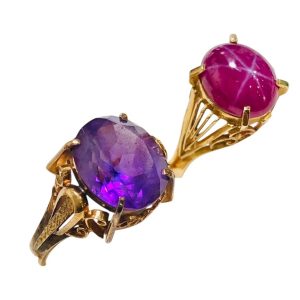 K18(18金)　アメジスト、スタールビー　リング