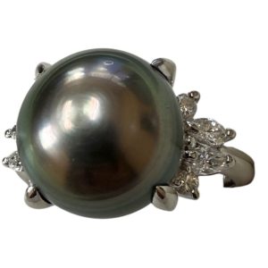 Pt900 ブラックパール 黒真珠 ダイヤモンド リング アクセサリー