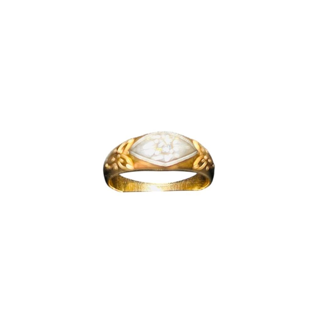 K18 pt900リング 石あり コンビ 金ベース