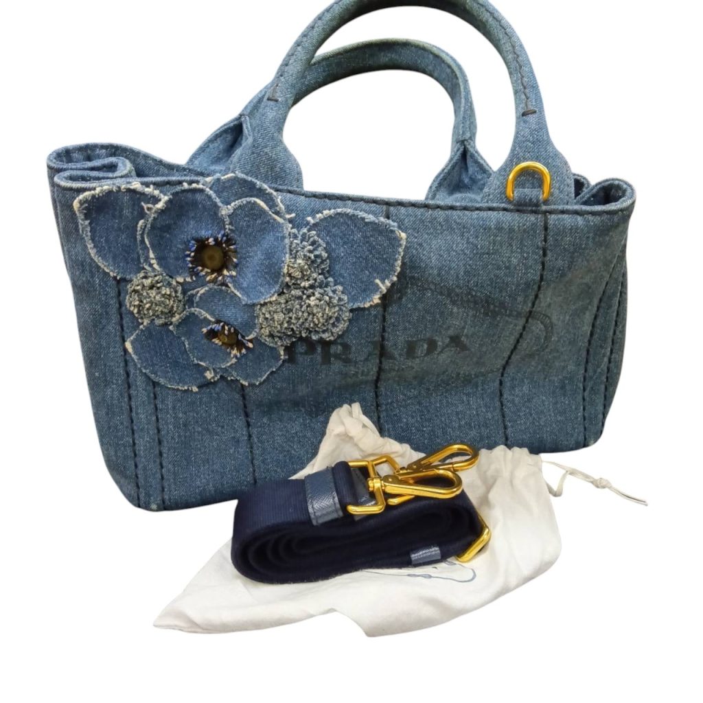 PRADA カナパ デニムトート コサージュ