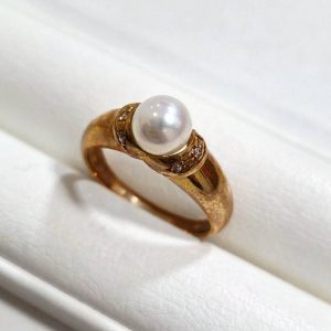 K18 18金 パール 真珠 メレダイヤ付き リング 指輪 アクセサリー