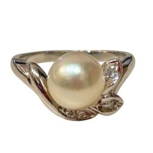 Pt900 リング パール メレダイヤ付き プラチナ 真珠 アクセサリー