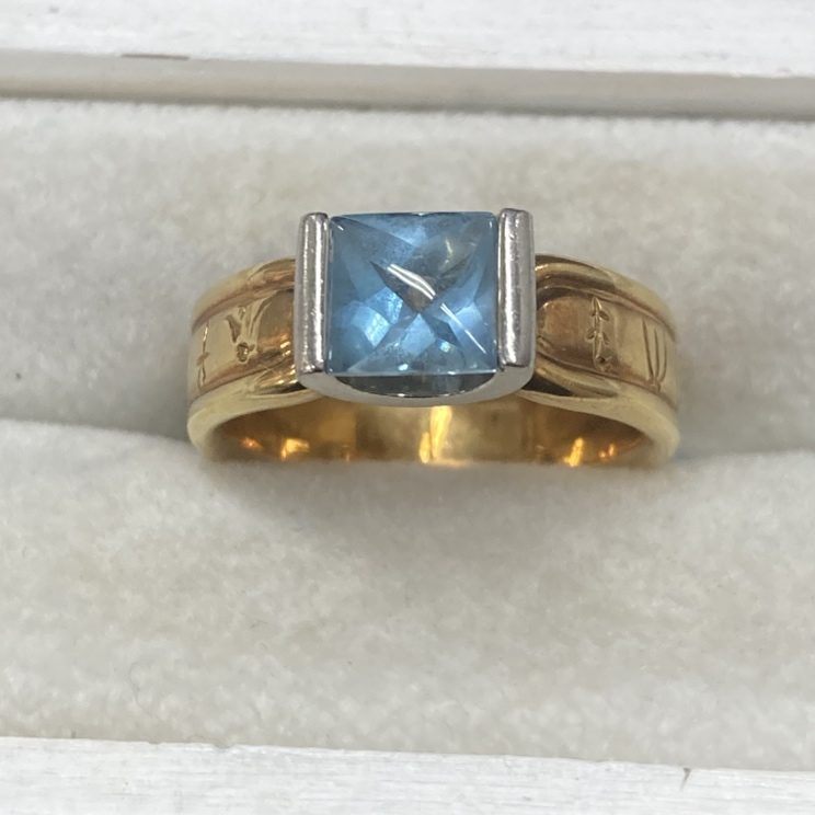 K18 Pt900 コンビ アクアマリンリング