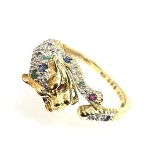 K18 Pt900 コンビ エメラルド・サファイア・ルビー付きリング