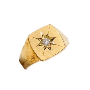 K18（18金） ダイヤモンド付き印台リング