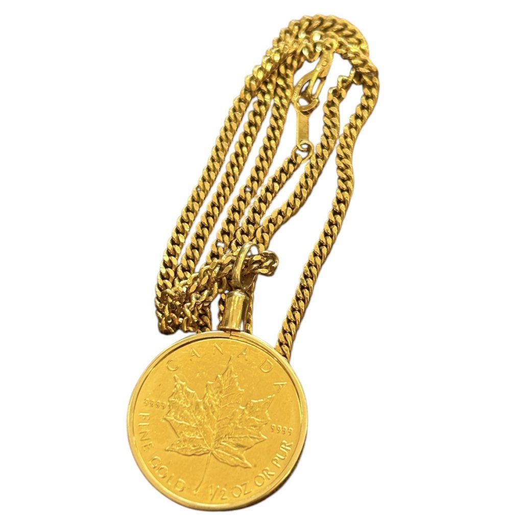 K18（750）18金ネックレス × メープルリーフ金貨1/2ozペンダント