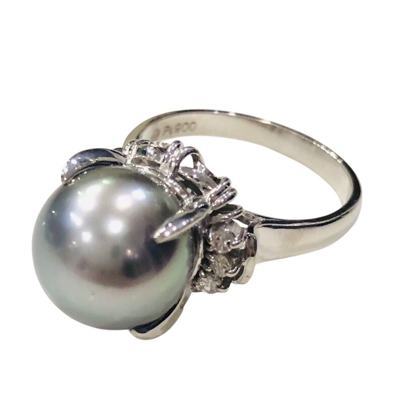 Pt900(プラチナ900) パール12ct、メレダイヤ0.12ct リング