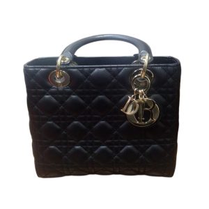 Christian Dior レディディオール ミディアムサイズ カナージュラムスキン ブラック ゴールド M0565ONGE_M900