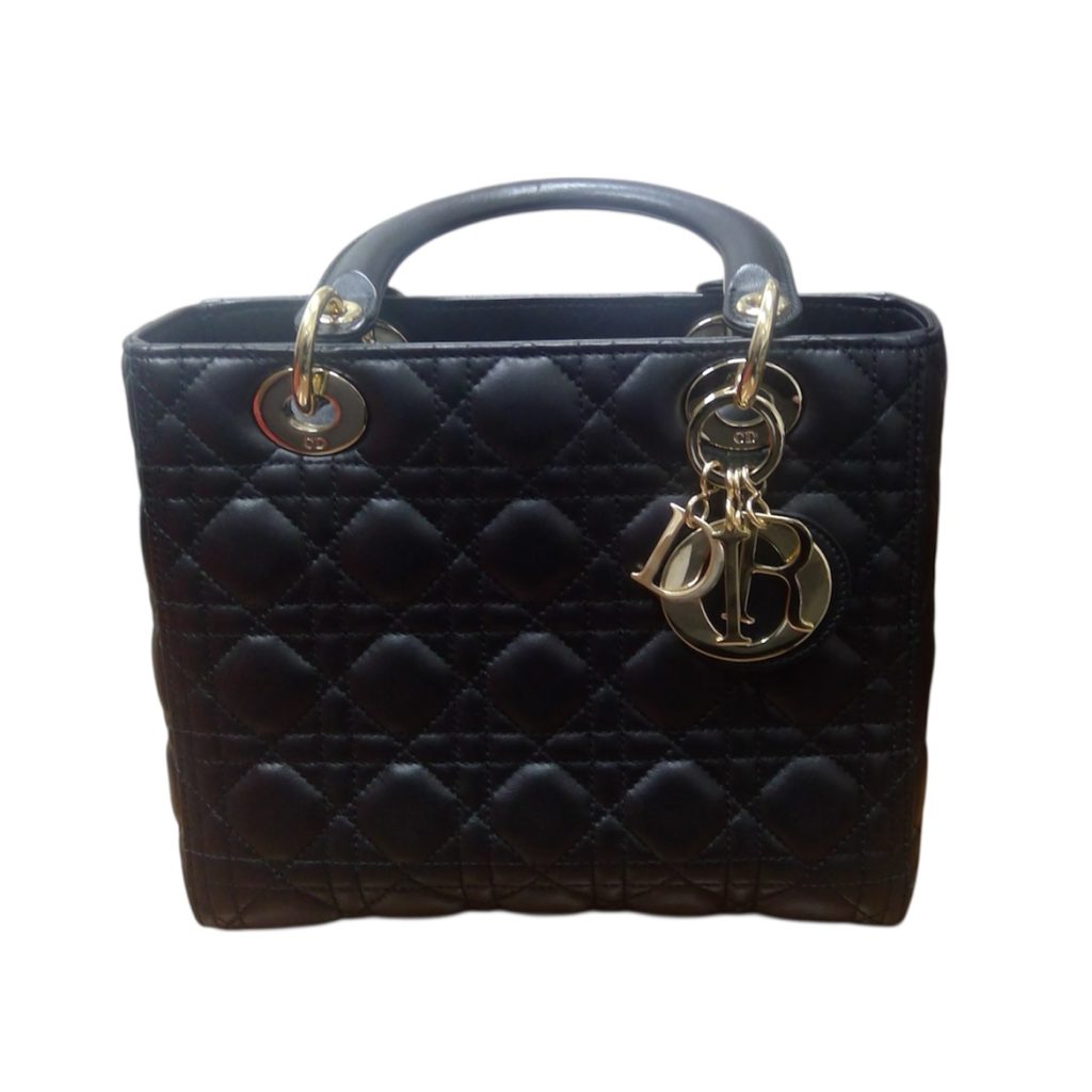 Christian Dior レディディオール ミディアムサイズ カナージュラムスキン ブラック ゴールド M0565ONGE_M900
