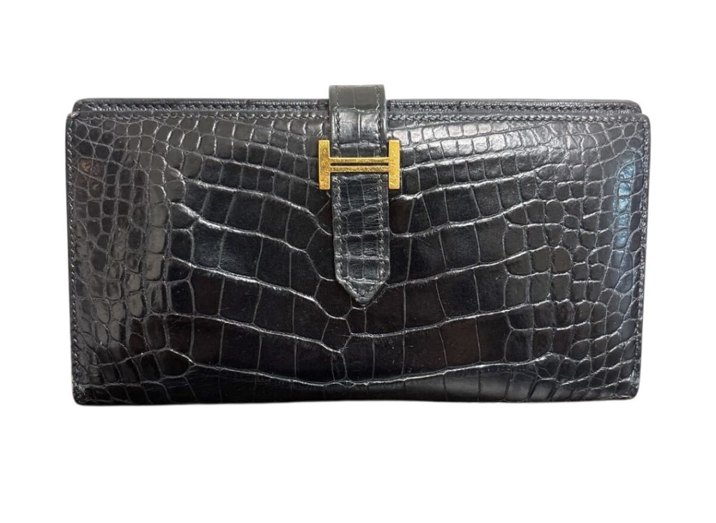 HERMES エルメス Bearn ベアンスフレ ワニ革 アリゲーター クロコダイル 長財布 ブラック
