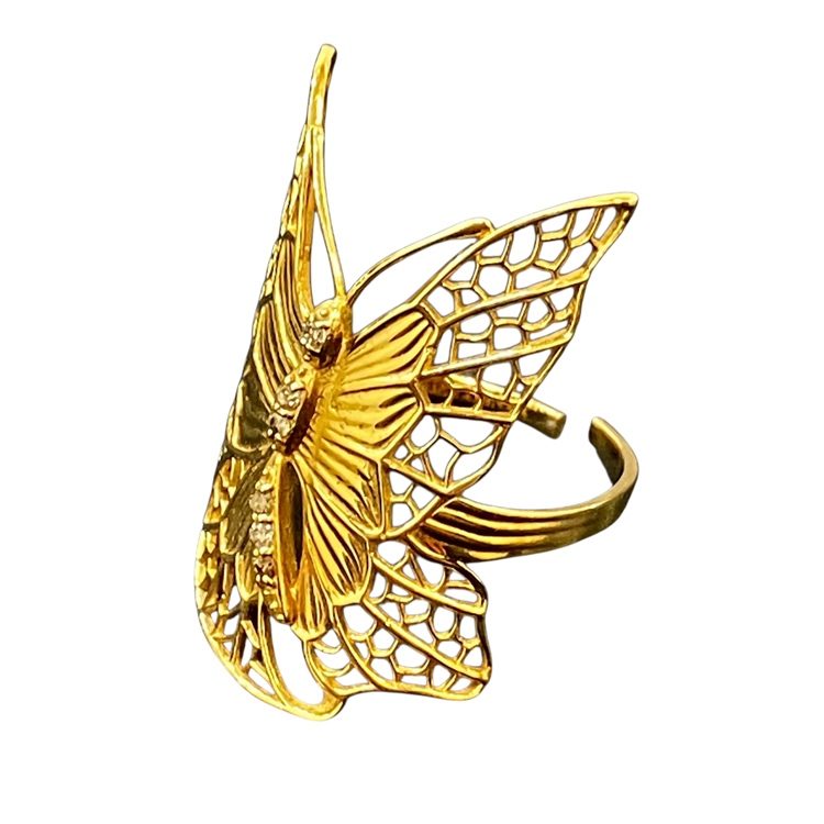 K18 18金 750 メレダイヤ付き 蝶モチーフリング