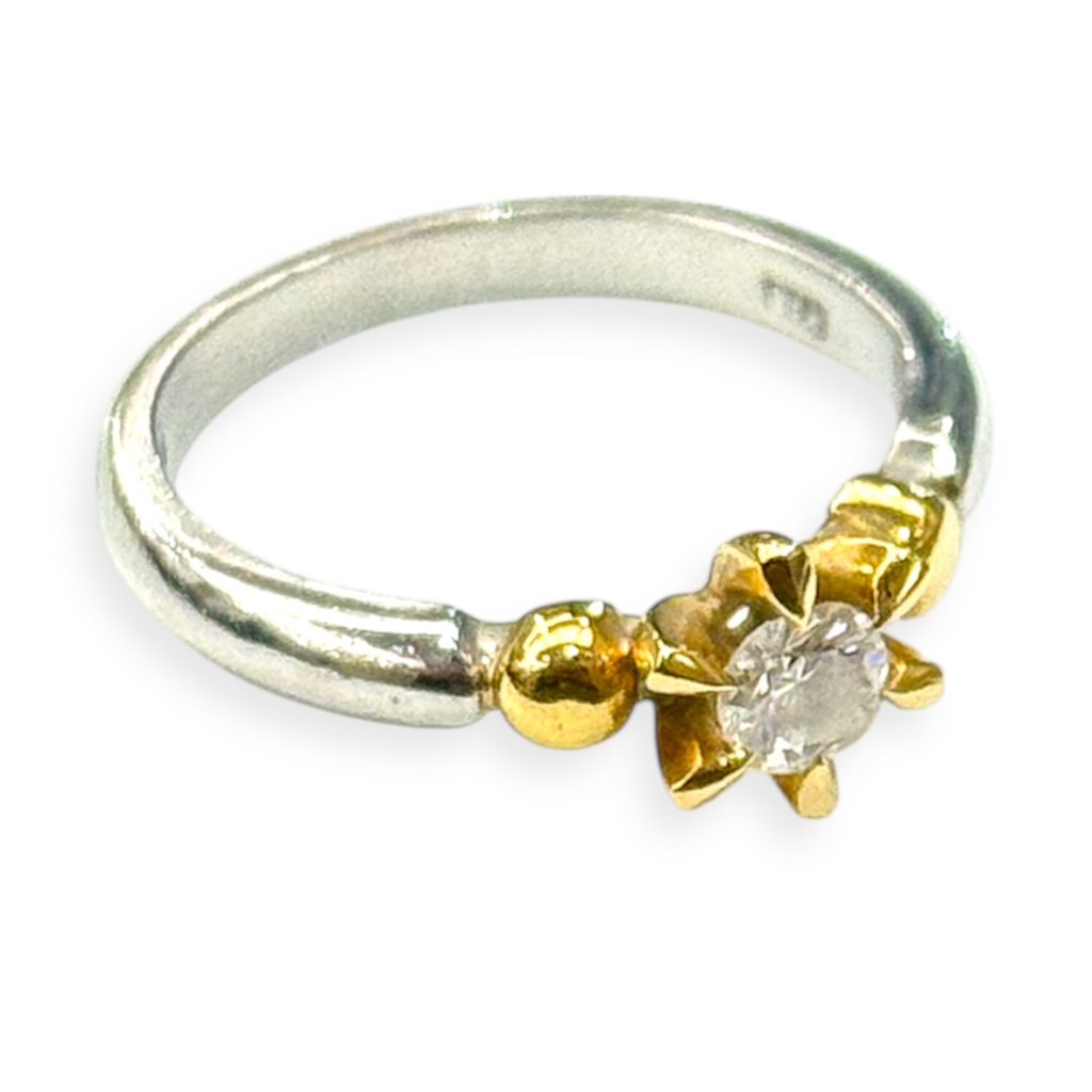 Pt900 K18 ダイヤモンド付き コンビリング