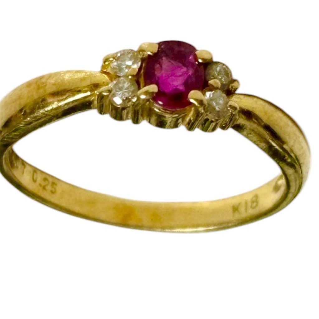 K18 18金 ルビー メレダイヤ リング