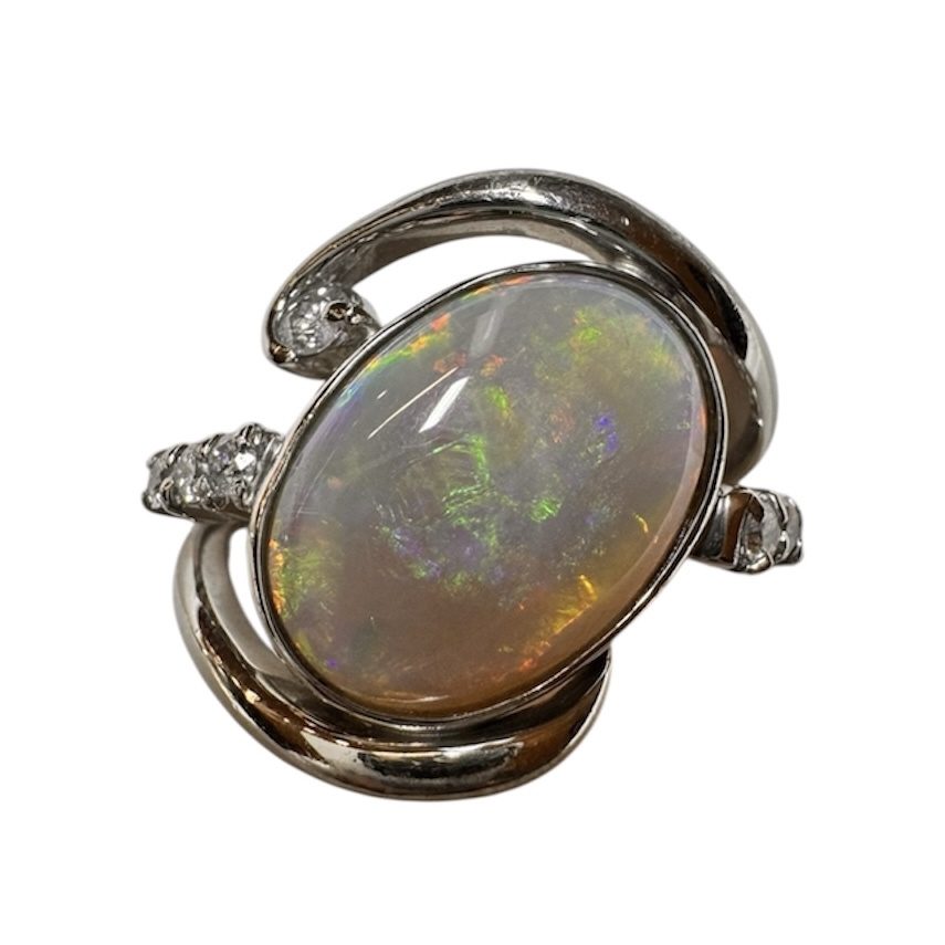Pt900 ブラックオパール4.97ct メレダイヤ0.30ct リング プラチナ