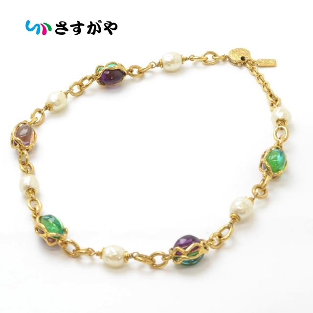 YSL イヴサンローラン カラーストーン ネックレス GP メッキ アクセサリー