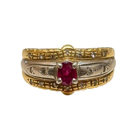 K18/Pt900 リング メレダイヤ付き 石あり 18金 プラチナ アクセサリー