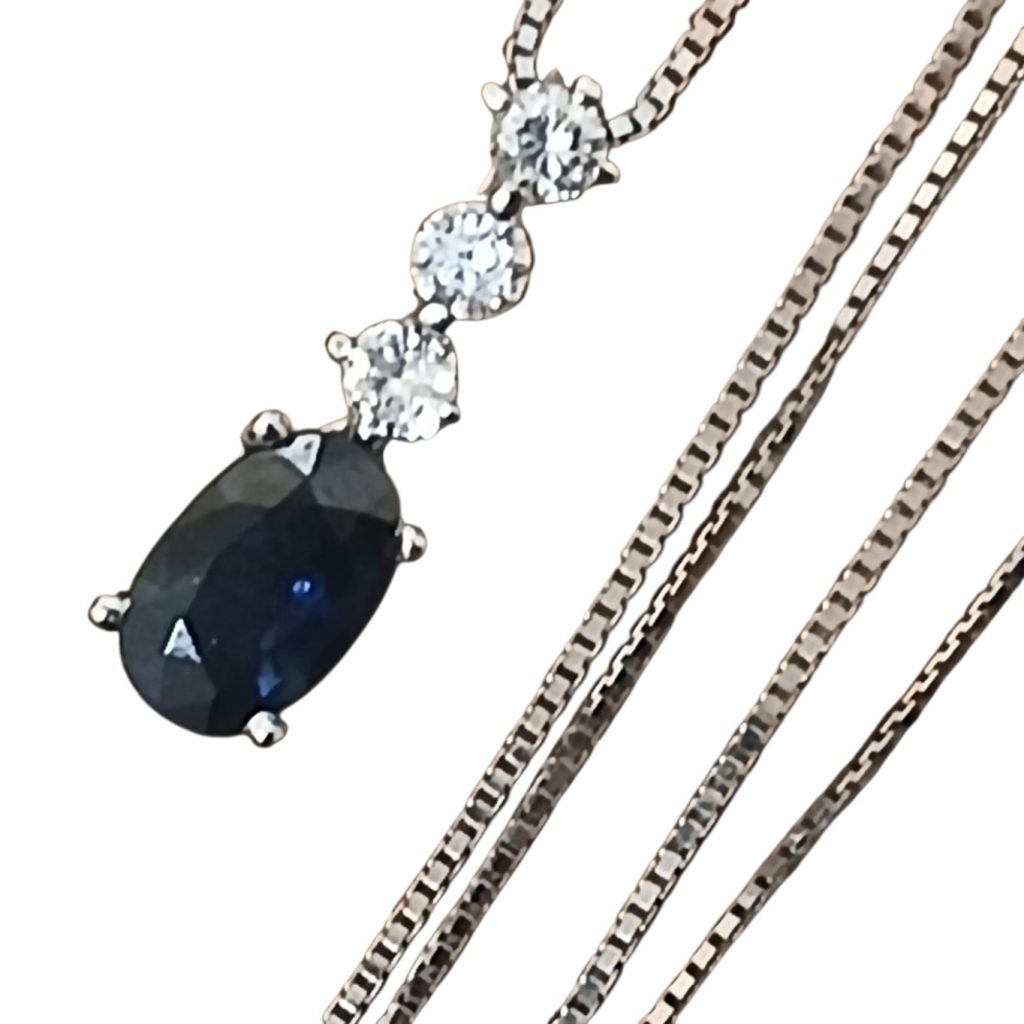 K18WG 18金ホワイトゴールド サファイア ネックレス｜北海道 伊達市