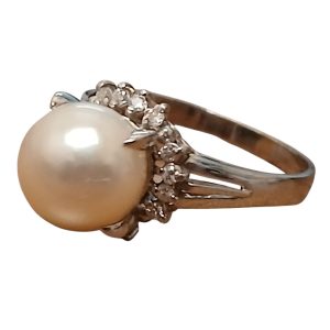 Pt900 プラチナ900 パール メレダイヤモンド リング