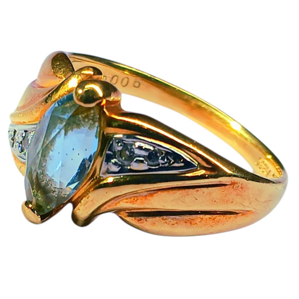 K18(18金)アクアマリン＆ダイヤ付きリング