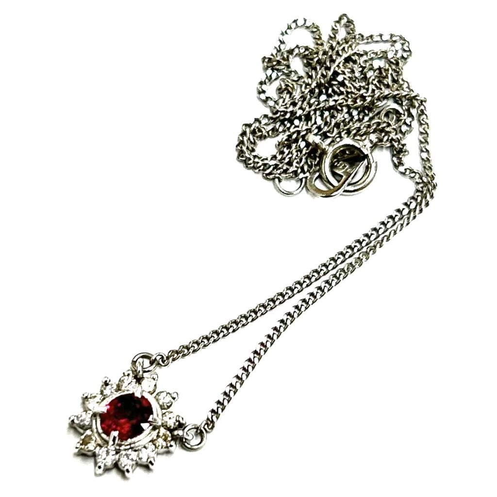 Pt900 ネックレス ルビー メレダイヤ付き