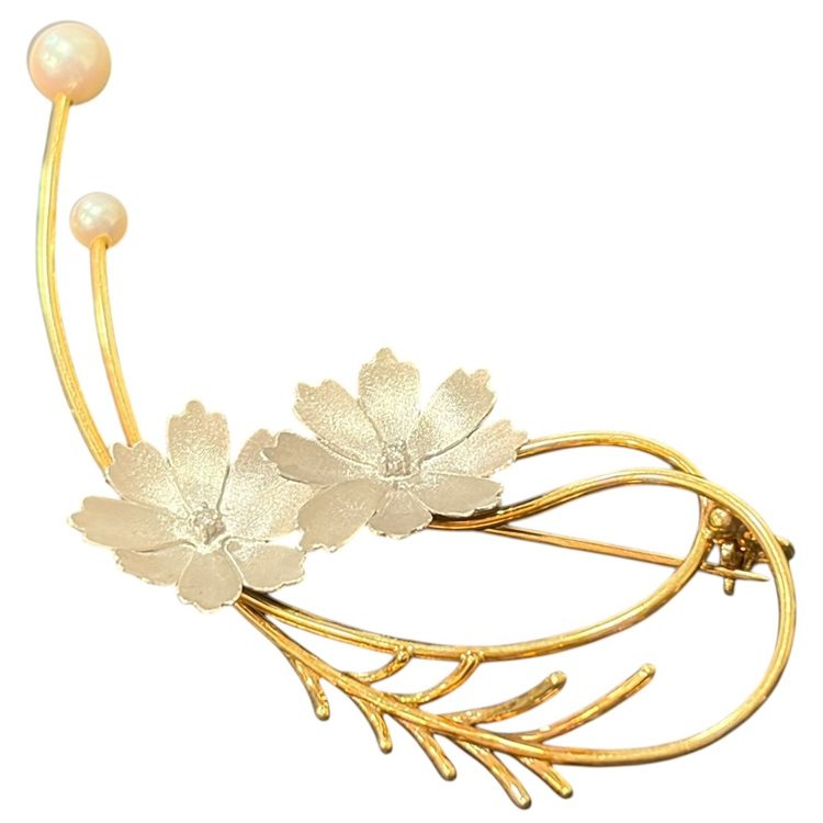 K18(金)パール付きブローチ