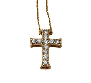 K18 金 ゴールド ／ダイヤモンド クロスデザインネックレス