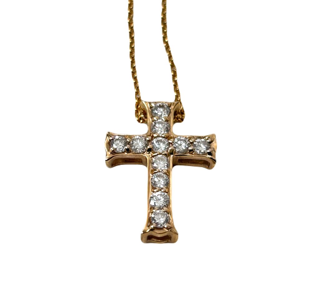 K18 金 ゴールド ／ダイヤモンド クロスデザインネックレス