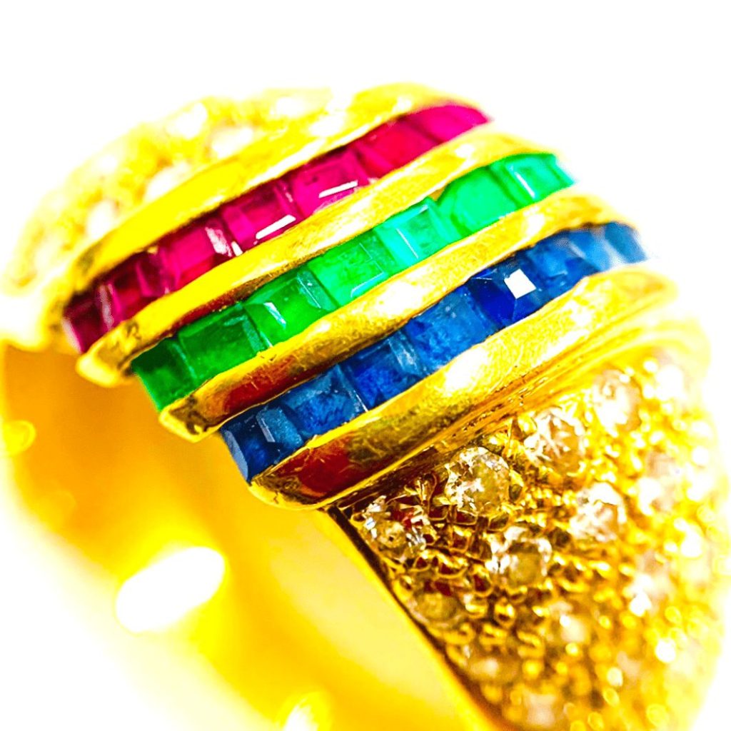 K18 メレダイヤモンド ルビー サファイア エメラルド　ジュエリーリング アクセサリー