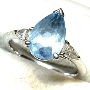 Pt900 アクアマリン・メレダイヤモンド付き プラチナリング 指輪 アクセサリー