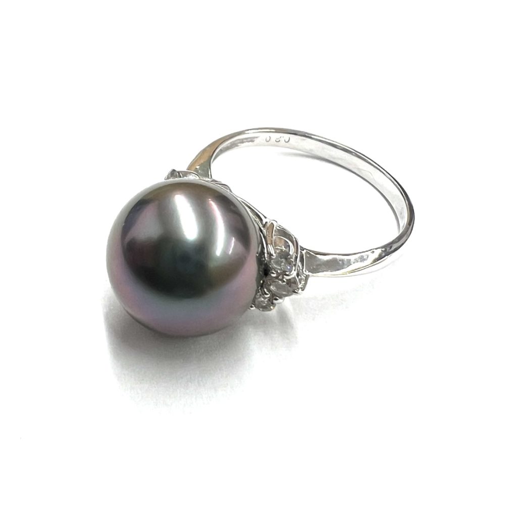 K18WG（ホワイトゴールド） タヒチ黒蝶真珠リング