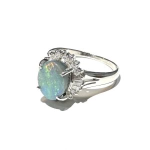 【貴金属】Pt900 プラチナ ブラックオパール付リング ジュエリー アクセサリー