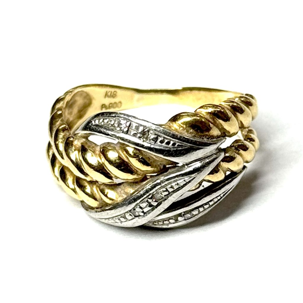 K18/Pt900 メレダイヤ付き コンビ リング