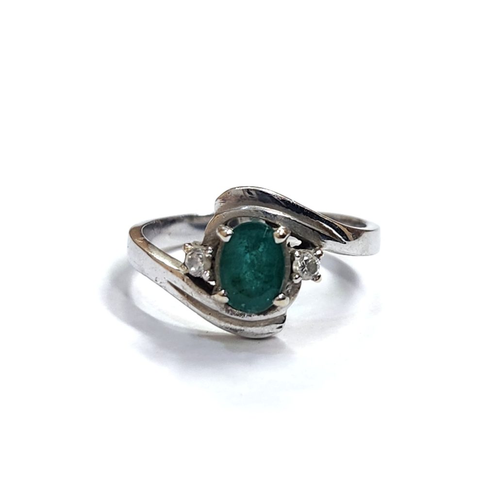 14金 ホワイトゴールド (K14WG) リング エメラルド ダイヤ ジュエリー 指輪 | 札幌市