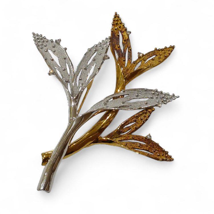 【K18PT900ブローチ】18金・プラチナ900・メレダイヤモンド・貴金属・アクセサリー