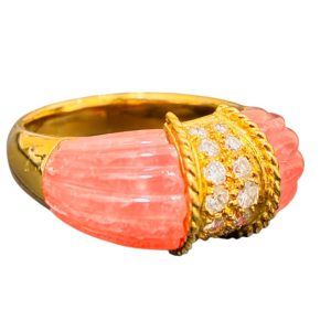 K18 18金 750 ダイヤモンド・珊瑚 リング　札幌市 東区 元町