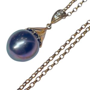 K18 ネックレス 黒蝶真珠トップ付き